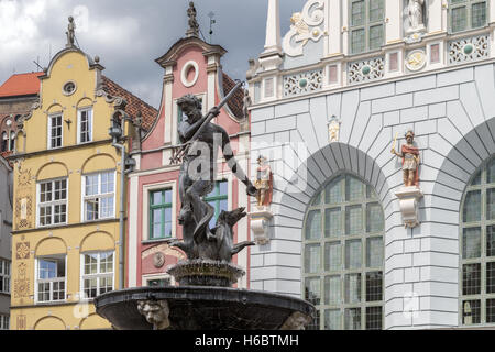 Fontaine de Neptune, devant Artus court, long Market, Ulica Dluga (rue Dluga), Gdansk, Pologne Banque D'Images