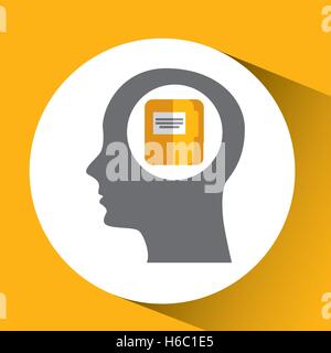 Silhouette tête avec l'icône de dossier fichier archive Illustration de Vecteur