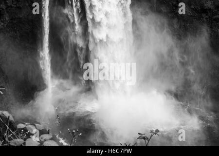 L'eau explose en une cascade de Snoqualmie, Washington. Image en noir et blanc. Banque D'Images