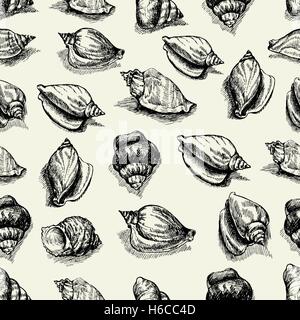 Modèle sans couture faite de coquillages à la main Illustration de Vecteur
