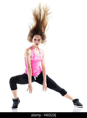 Une femme caucasienne danseur moderne dans studio isolé sur fond blanc Banque D'Images