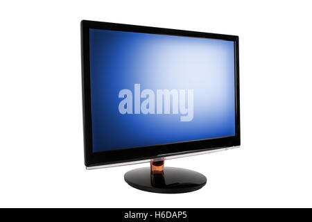 Moniteur large LED Ordinateur avec l'écran bleu. Isolé sur fond blanc. Banque D'Images