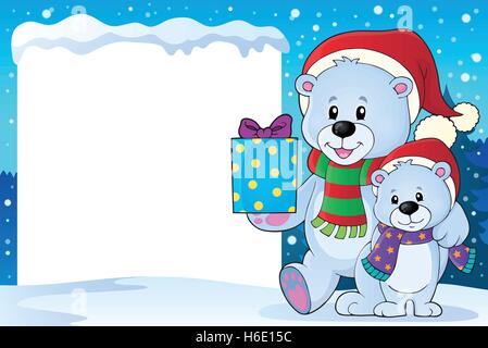 Cadre enneigé avec l'ours de Noël - eps10 vector illustration. Illustration de Vecteur