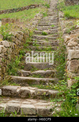 Escalier à une tombe mégalithique nommé tumulus tumulus Saint-Michel près de Carnac, une commune française, située dans le département de Bretagne, F Banque D'Images