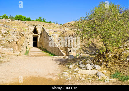 La Tombe de Clytemnestre, l'épouse du roi Agamemnon, le chef des Grecs contre les Troyens dans la guerre de Troie, Mycènes Banque D'Images