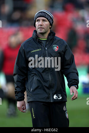 Leicester Tigers coach Aaron Mauger au cours de l'European Champions Cup, une piscine, match à Welford Road, Leicester. Banque D'Images