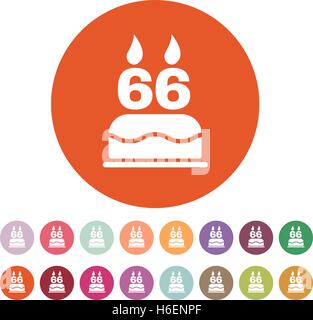 Le gâteau d'anniversaire avec des bougies sous la forme de l'icône numéro 66. Symbole d'anniversaire. Télévision Vector illustration. Bouton Set Illustration de Vecteur