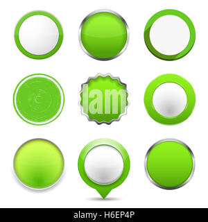 Ensemble de boutons rond vert Banque D'Images