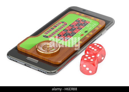 Casino, jouez en ligne sur le concept de l'écran du smartphone, 3D Rendering Banque D'Images