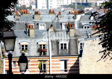 Toits bleus à Paris, France. Vue sur la ville historique de typiques maisons parisiennes. Banque D'Images
