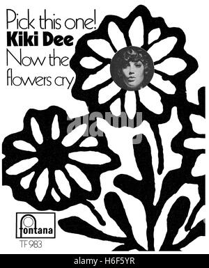 1968 Photographie noir et blanc de publicité pour la 45 tr/min 7' 'unique maintenant le cri des Fleurs' par Kiki Dee sur le label Fontana Banque D'Images