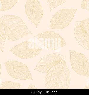 Modèle sans couture à la main avec des feuilles de rose. Illustration de Vecteur