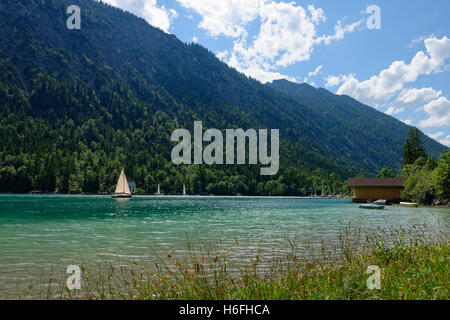Voilier, lac Plansee, Alpes, Tyrol, Autriche Banque D'Images