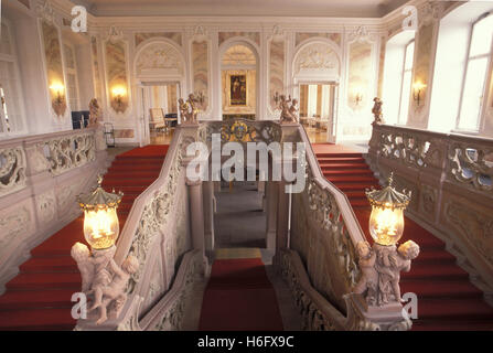 Allemagne, Trèves, Rococo-escalier, construit 1757-61, par Ferdinand Dietz et Johannes Seiz au palais électoral. Banque D'Images