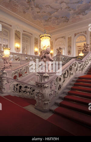 Allemagne, Trèves, Rococo-escalier, construit 1757-61, par Ferdinand Dietz et Johannes Seiz au palais électoral. Banque D'Images