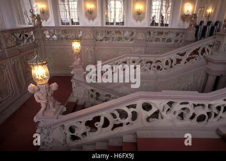 Allemagne, Trèves, Rococo-escalier, construit 1757-61, par Ferdinand Dietz et Johannes Seiz au palais électoral. Banque D'Images