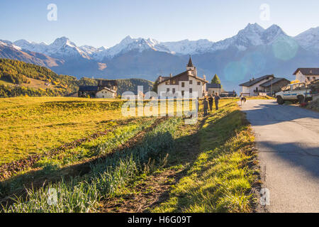 Décor de l'automne dans le village de Lignan, vallée d'aoste,Italie. Banque D'Images