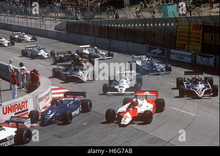 1982 United States GP Ouest à Long Beach, Californie, 3 Tyrrelll Alboreto, John Watson McLaren 7, 5 Mario Andretti Williams Banque D'Images