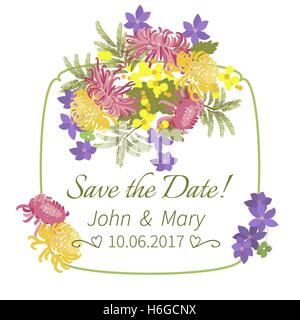 Transparente avec motif élégant hand drawn fleurs décoratives en rose et jaune chrysanthème. Pour les invitations de mariage de fleurs, Illustration de Vecteur