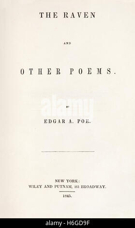 Page de titre de 'The Raven' par Edgar Allan Poe (1809-1849), photographie de première édition publiée en 1845. Banque D'Images