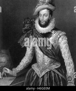 WALTER RALEIGH (c 1554-1618) Explorateur anglais, poète, courtisan et espion à partir d'une gravure 1872 basé sur des tableaux contemporains Banque D'Images