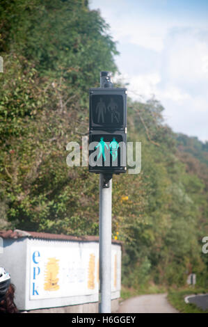 Feu de circulation pour piétons et cyclistes. Photographié en Autriche Banque D'Images