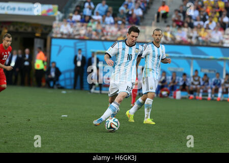 Sao Paulo, Brésil, 1er juillet 2014 : Lionel Messi en action contre la Suisse lors de la Coupe du Monde de la FIFA 2014. L'Argentine a gagné par 1-0 par Banque D'Images