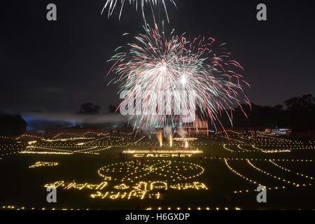 Allahabad, Inde. 29 Oct, 2016. Une vue de Madan Mohan Malviya Stadium décorées avec des lampes à huile à l'occasion de Diwali festival à Allahabad. © Prabhat Kumar Verma/Pacific Press/Alamy Live News Banque D'Images