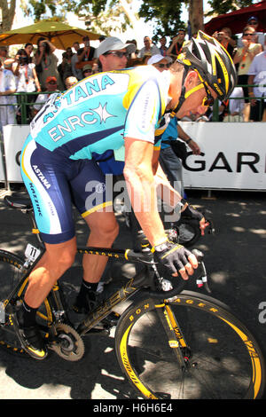 Lance Armstrong avant de concourir à la phase 6 de la 2009 Tour Down Under en Australie Adelaide Banque D'Images