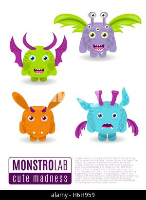 Monstres vector set. Cute cartoon monstres. Illustration de Vecteur