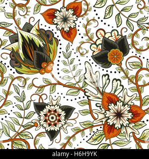 Vector floral pattern transparente avec fantaisie fleurs Illustration de Vecteur