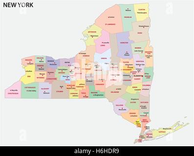 La carte administrative et politique de l'Etat américain de New York Illustration de Vecteur