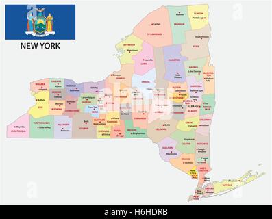 La carte administrative et politique de l'Etat américain de New York avec le drapeau Illustration de Vecteur