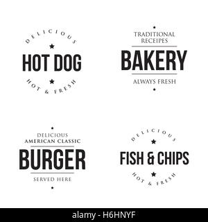 Boulangerie, Hot Dog, Burger, Fish and Chips lettrage vintage Illustration de Vecteur