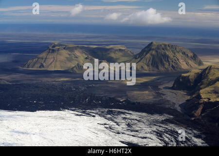 Vue aérienne , Krossarjokull ,Mýrdalsjökull, Glacier Myrdalsjokull , Islande Banque D'Images