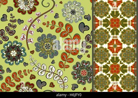 Ensemble d'arrière-plan transparent Floral et frontière. Jeu de motifs ornementaux vecteur Illustration de Vecteur