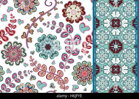 Série de fleurs motif sans frontière et origines. Vector illustration. Illustration de Vecteur