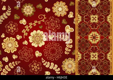 Ensemble de motif transparent avec des fleurs avec des flocons et des frontières, l'imagination sans fin. Motif floral Vector illustration Illustration de Vecteur