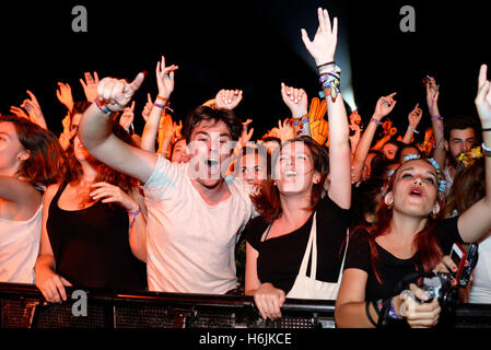 BENICASSIM, ESPAGNE - 17 juil : foule lors d'un concert au Festival de Musique le 17 juillet 2015 à Benicassim, Espagne. Banque D'Images