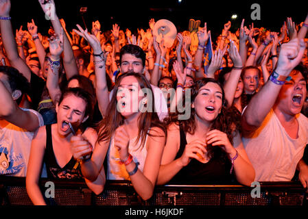 BENICASSIM, ESPAGNE - 17 juil : foule lors d'un concert au Festival de Musique le 17 juillet 2015 à Benicassim, Espagne. Banque D'Images