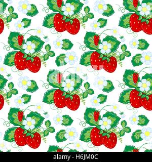 Les fraises et les fleurs, l'emballage, le modèle sans couture, tissu de fond-vector illustration Illustration de Vecteur