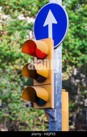 Feu de circulation avec un signe de la circulation Banque D'Images