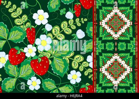 Jeu de fraises à la main transparente modèle vectoriel et frontière perméable ou ruban, bande, bande Illustration de Vecteur