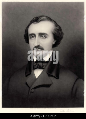 Portrait de l'écrivain américain Edgar Allan Poe (1809-1849) signé par l'artiste imprimer William Sartain (1843-1924). Banque D'Images