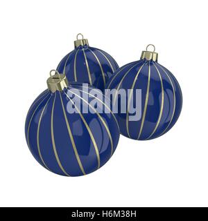 Boules de Noël décoratives bleu vintage avec de l'or représentent l'ornement. Nouvelle Année isolé de l'image. 3D illustration. Banque D'Images