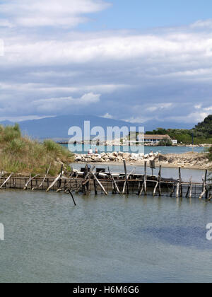 La ferme du poisson et de conservation à St Spiridon Beach, Corfou Grèce Banque D'Images