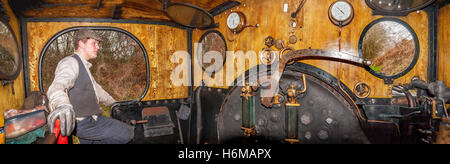 Le plancher, le moteur no 3, une locomotive à vapeur Twizell Tanfield, la plus ancienne gare dans le monde. Panorama. Tanfield, Co Durham, Royaume-Uni, le 13 mars 2016 Banque D'Images