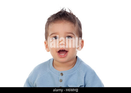 Adorable bébé de neuf mois isolé sur fond blanc Banque D'Images