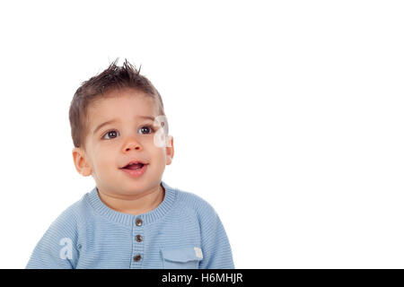 Adorable bébé de neuf mois isolé sur fond blanc Banque D'Images