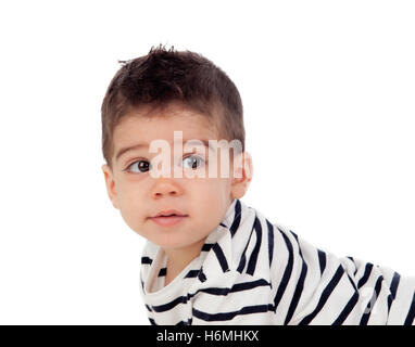 Adorable bébé de neuf mois isolé sur fond blanc Banque D'Images